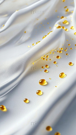 金色油滴白绸质感壁纸