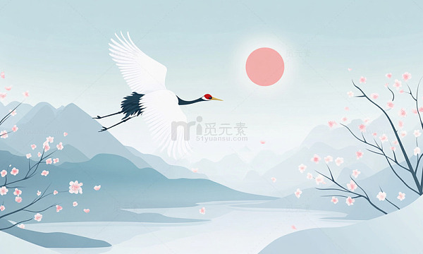 鹤舞春光山水画