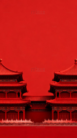 红色古风宫殿建筑摄影