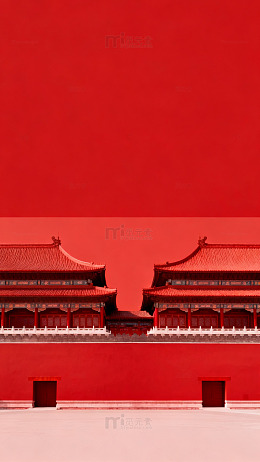 朱墙红瓦古建筑景观