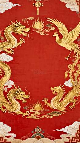 传统中国龙凤图案装饰画