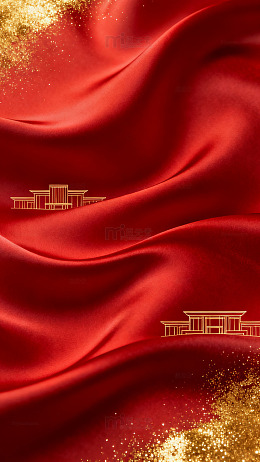 红色丝绸建筑图案背景