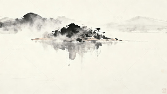 水墨山水画远山雾气