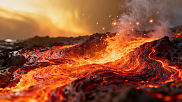 炽热火山熔岩喷发场景