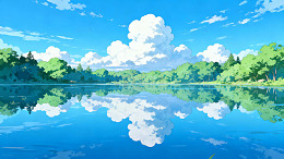 动漫风格湖泊风景