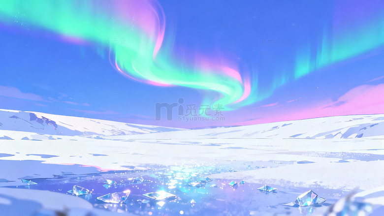 北极光冰雪景观CG插画