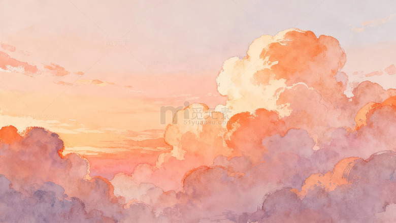 水彩日落云彩风景画
