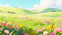 动漫风格花海景观插画素材