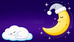 卡通月夜云朵梦幻插画