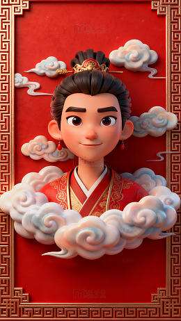 古风动漫人物插画云纹背景