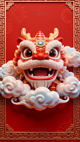 喜庆中国风狮舞图案设计