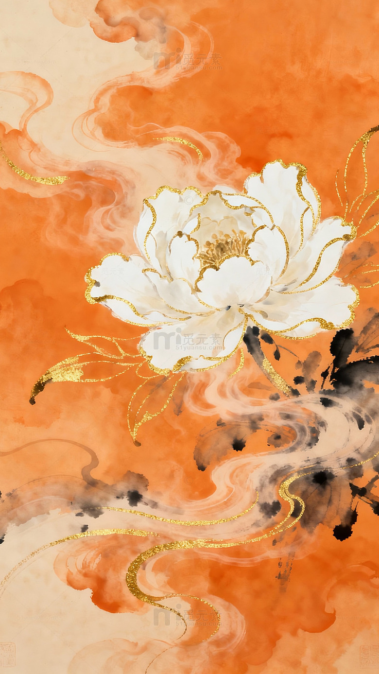 水墨白牡丹艺术插画