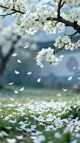 春日梨花飘落美景