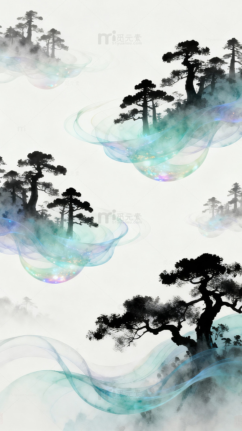 水墨松树幻境图