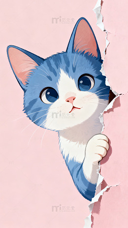 卡通小猫粉色背景插画