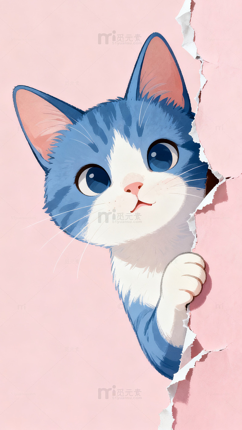 卡通小猫粉色背景插画
