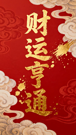 金色祥云财运字艺术装饰画