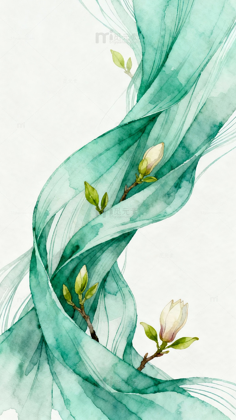 水墨玉兰花卉艺术插画
