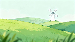 田园风车风景插画