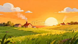 田园日落风光动画插画