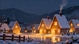 雪村夜景温馨动画场景