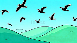 鸟儿飞翔山水图