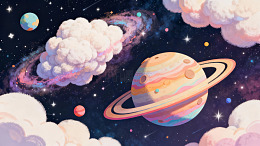 梦幻宇宙行星与云彩插画