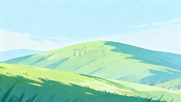清新山水插画山丘风景