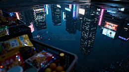 雨后城市倒影夜景摄影图片