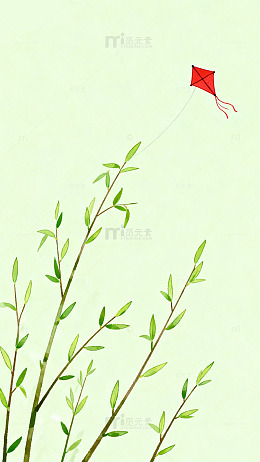 简约红风筝树枝水彩画