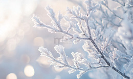 雪霜覆盖树枝冬日景象