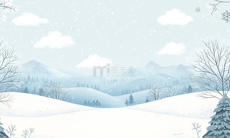 冬日雪景山水画