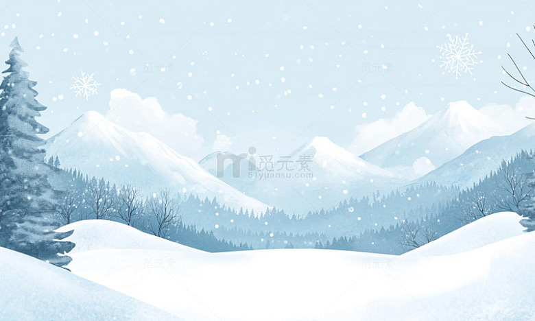 冬日雪景山水插画