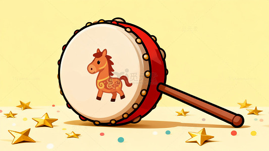 卡通鼓与小马图案装饰插画