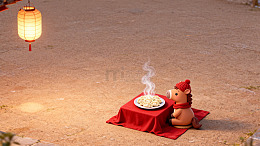 卡通猴祭品节日氛围场景