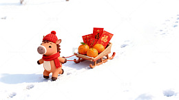 雪地小马拖橙福字装饰