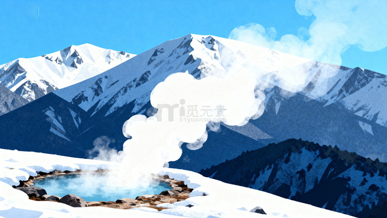 雪山温泉自然风光