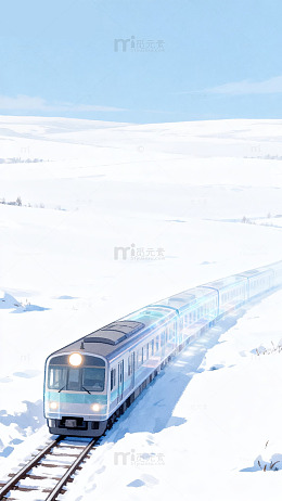 雪地列车风景插画