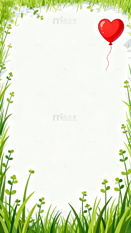 绿草红心边框设计模板