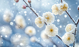 雪中白花绽放自然美景