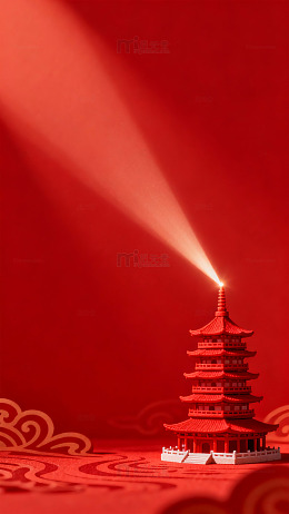 红光宝塔祝福寓意摄影