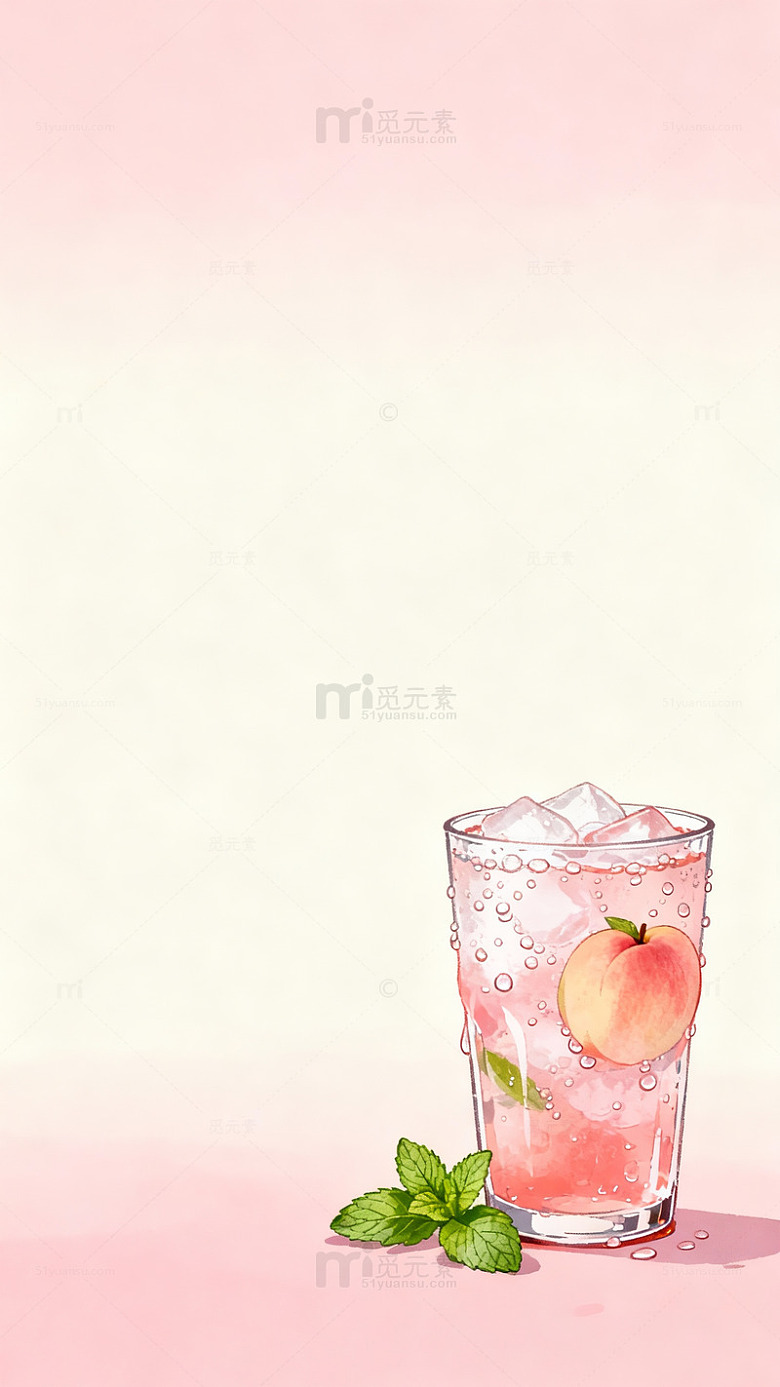 水彩桃子饮品插画