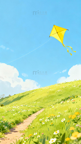 田园风黄色风筝插画