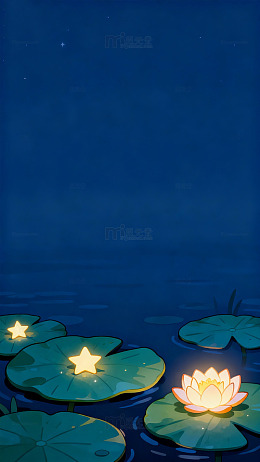 梦幻荷塘夜景插画