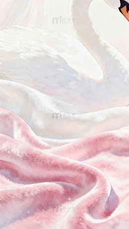 天鹅粉色梦幻布料图案