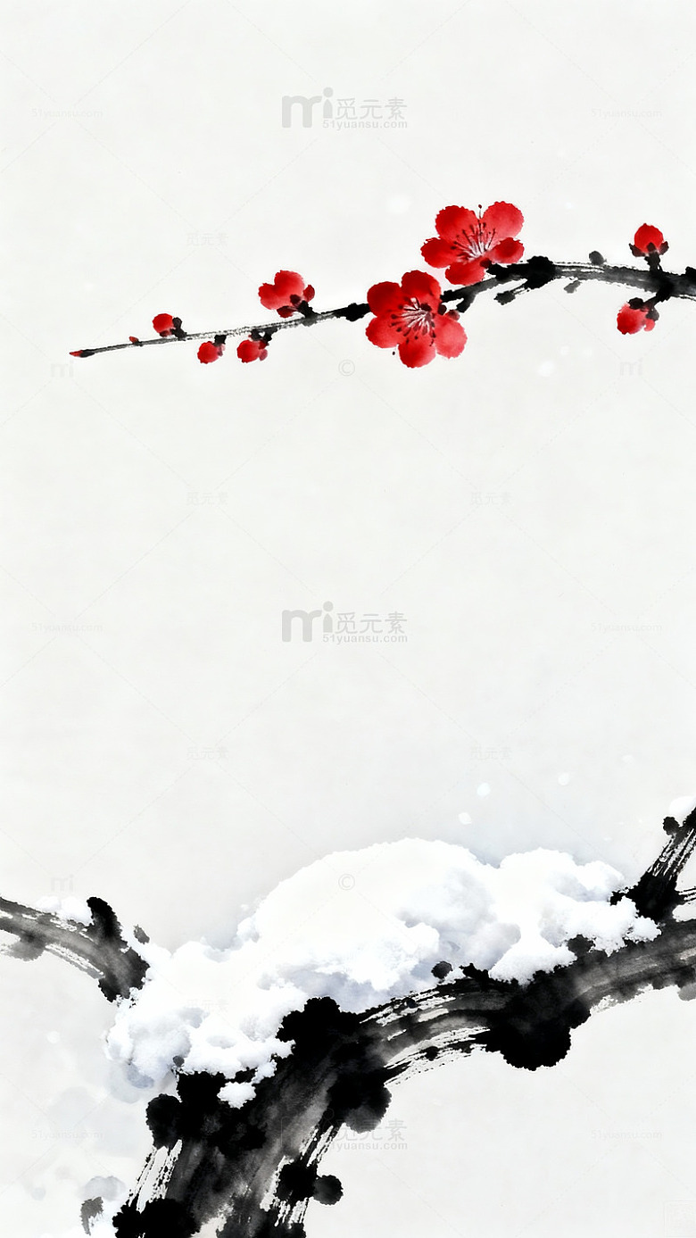水墨梅花雪景国画