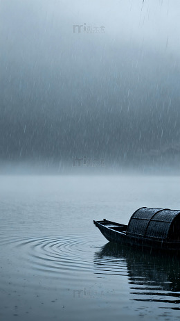 雨中孤舟水墨画
