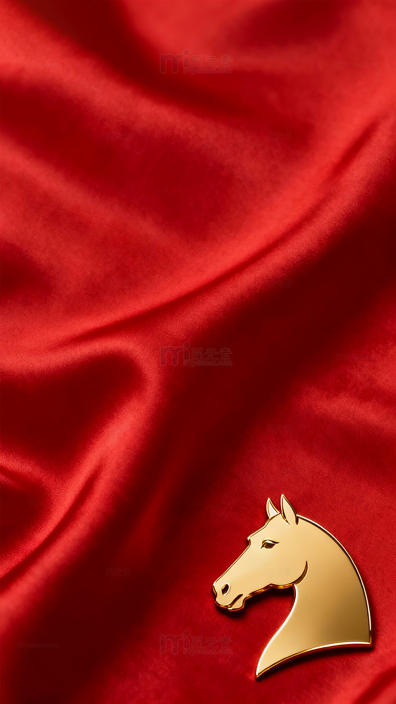 红色缎面金马徽章特写