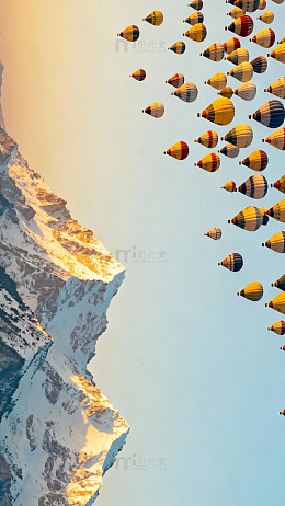 热气球雪山美景摄影图片