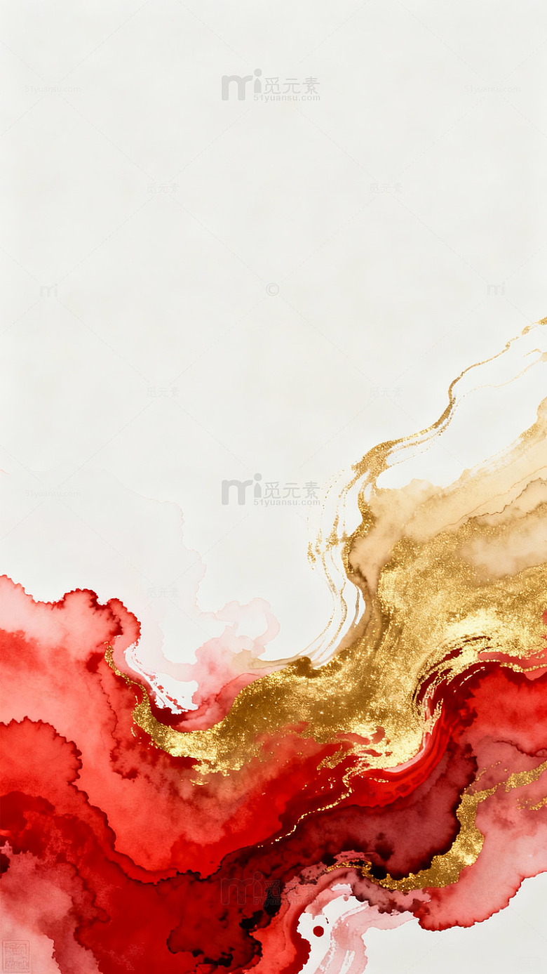 金红抽象艺术水墨画设计素材
